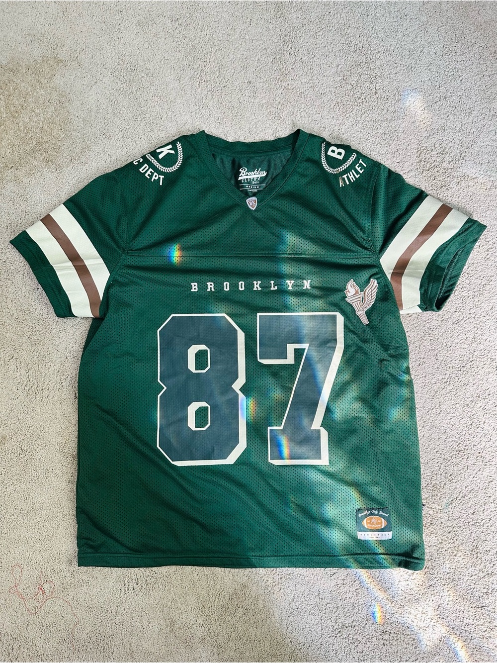 Brooklyn Cloth Green Athletic Jersey with White & Brown Accents